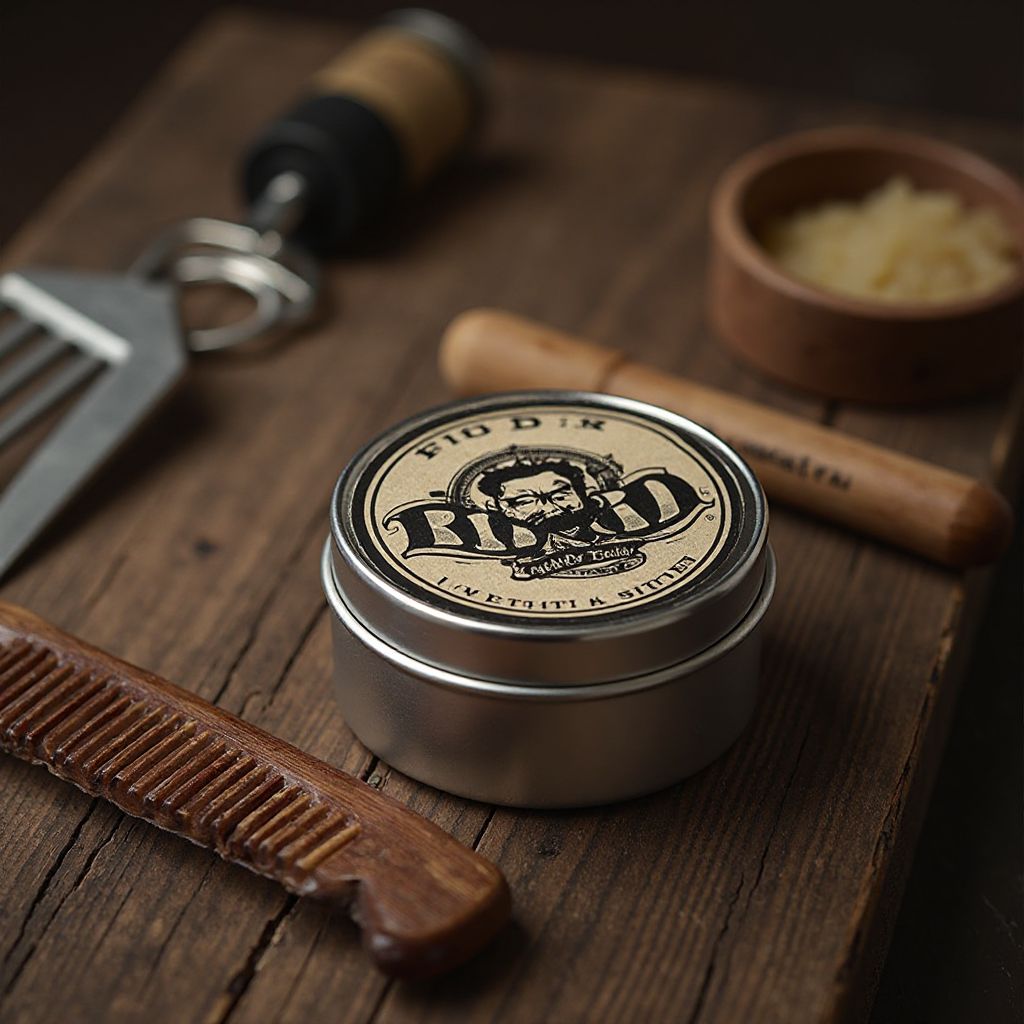 Premium beard balm in metal container