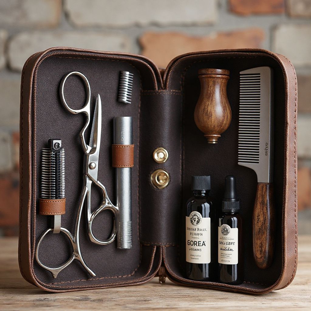 Complete grooming kit in leather case